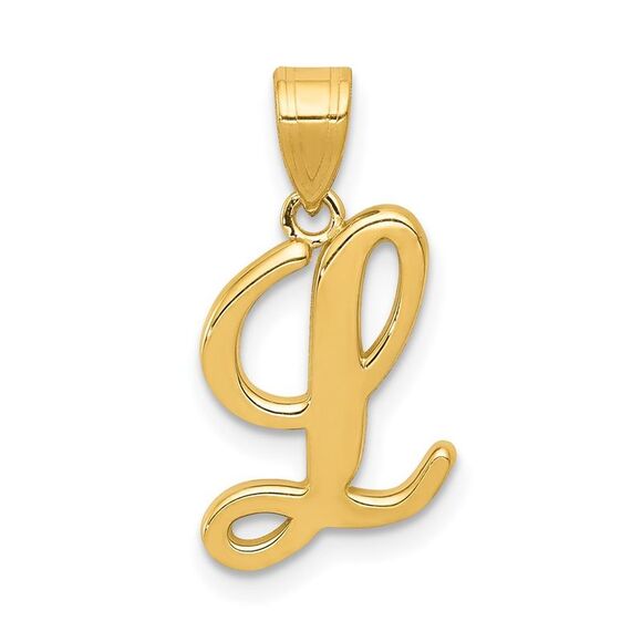14k Yellow Gold, Mimi Collection, Small Script Initial L Pendant - Picture 1 of 5